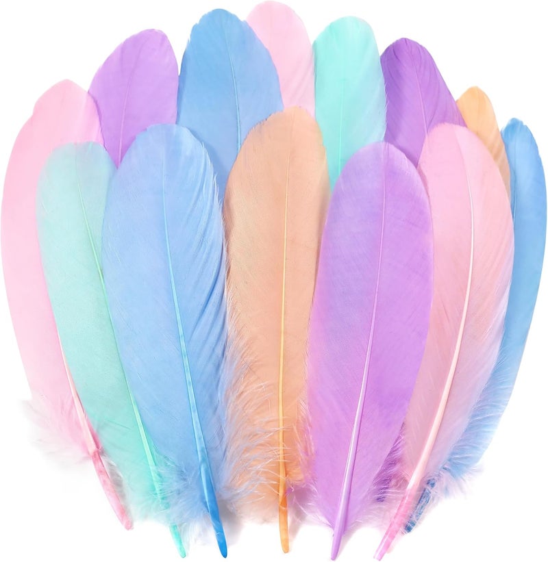 Ballinger Macaron Craft Feathers Bulk - 120Pcs 6-8inch Goose Feathers Bulk for DIY Halloween Decorations, Jewelry,Cosplay and Clothing Accessories - Image 1